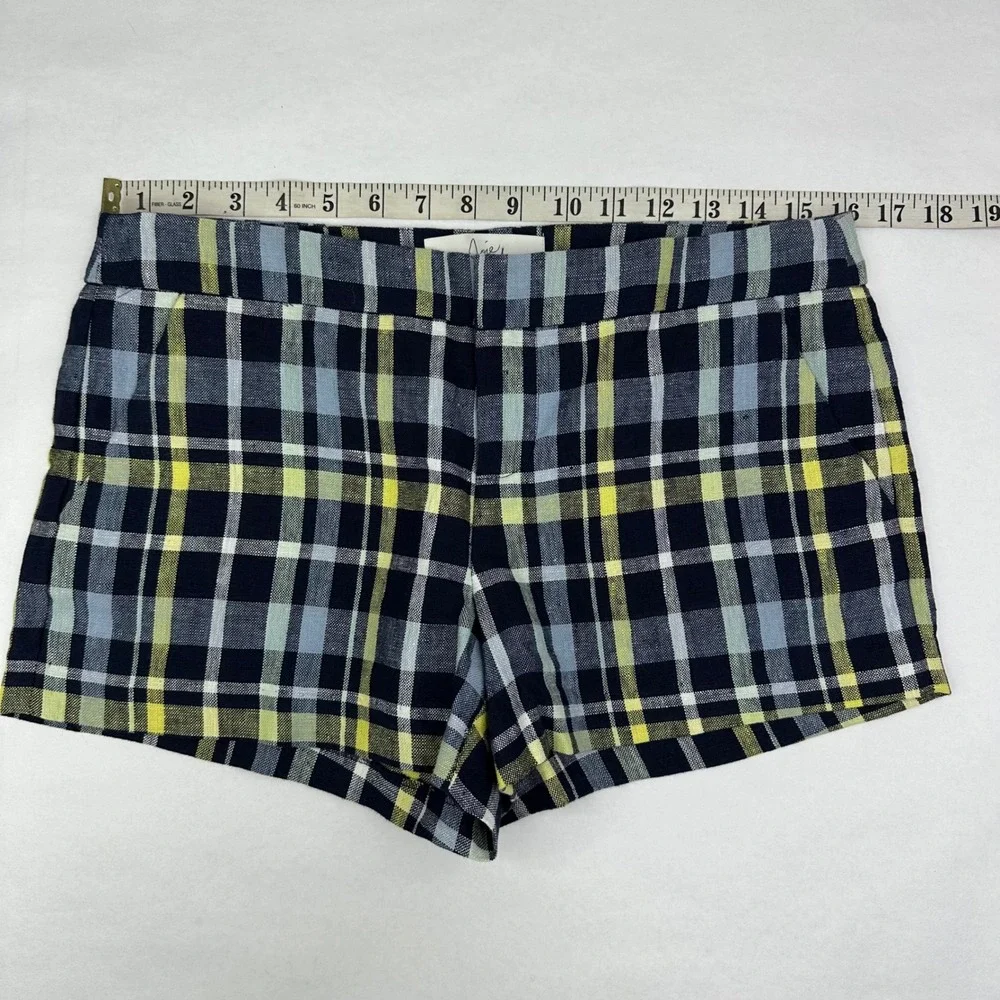 Joie Womens Plaid Linen Shorts Navy Blue Yellow Check Size 2 1926-6493